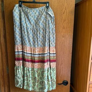 Tracy Evans Mint, Coral & Blue Tiered Boho Maxi Skirt